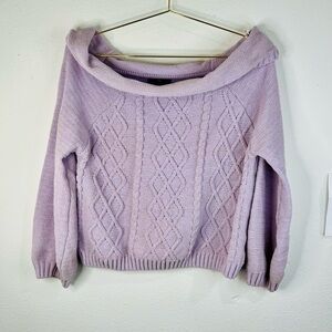 MM by Michelle Women’s Lavender Cable Knit Off-Shoulder Sweater Medium Cozy Chic